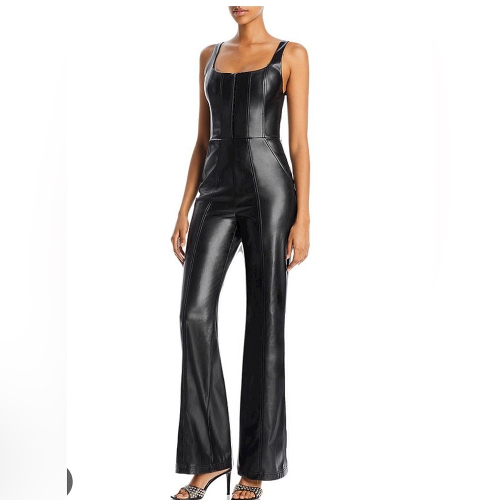 Alice + Olivia Chels Black Faux Leather Corset Jumpsuit Size 10